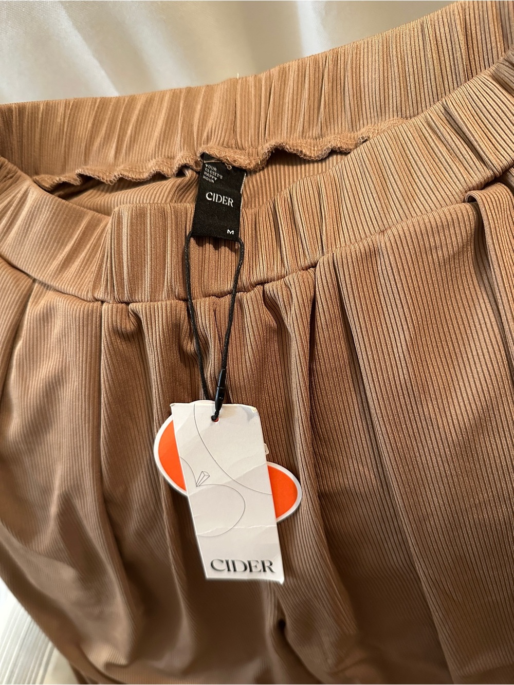 Cider Pleated Elastic-Waist Pants in Camel Tan